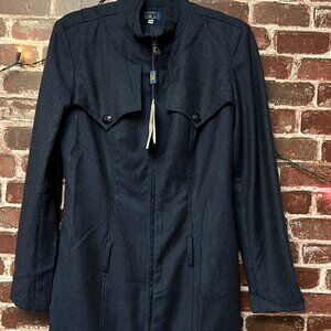 NWT Byblos Blu Sportswear Italy Navy Wool-Blend Zip Front Jacket Trench 44